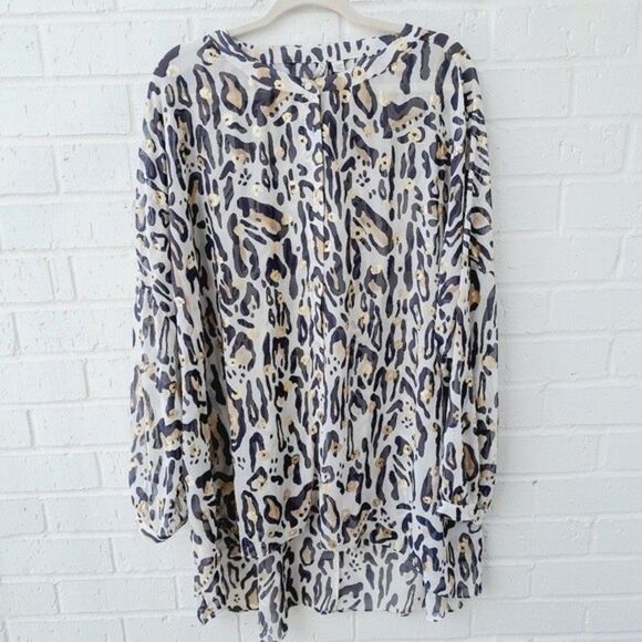 CATO Tiger Metallic Print Boho Tunic Lagenlook Sheer Top sz: 22-24W - Picture 1 of 9